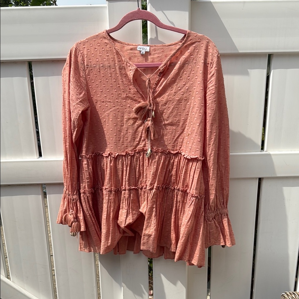 Elegant Women's Peasant Blouse in Pink
